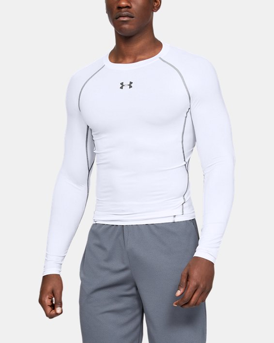 Men's UA HeatGear® Armour Long Sleeve Compression Shirt, White, pdpMainDesktop image number 0